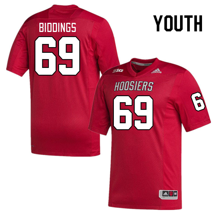 Youth #69 Carl Biddings Indiana Hoosiers College Football Jerseys Stitched-Red